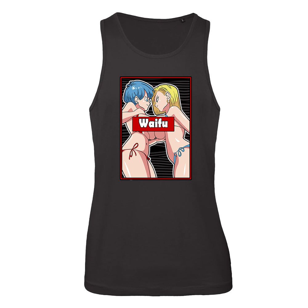 Anime-inspired graphic tank top with provocative illustration and 'Waifu' text