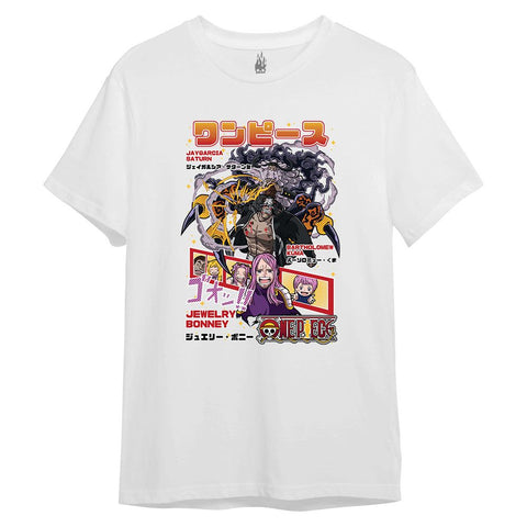 White T-shirt sweatshirt with vibrant pirate anime graphic