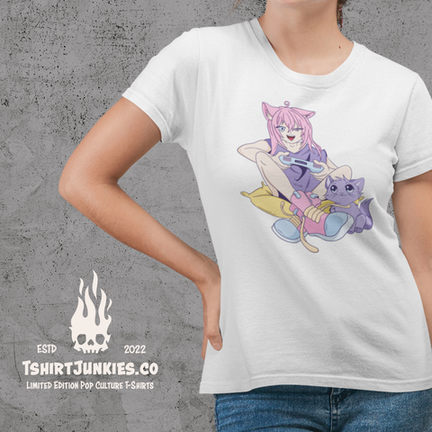 Kawaii Cat Girl Video Gamer - T-shirt