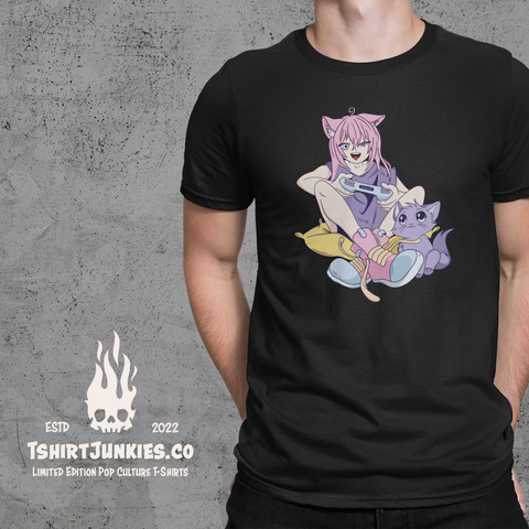Kawaii Cat Girl Video Gamer - T-shirt
